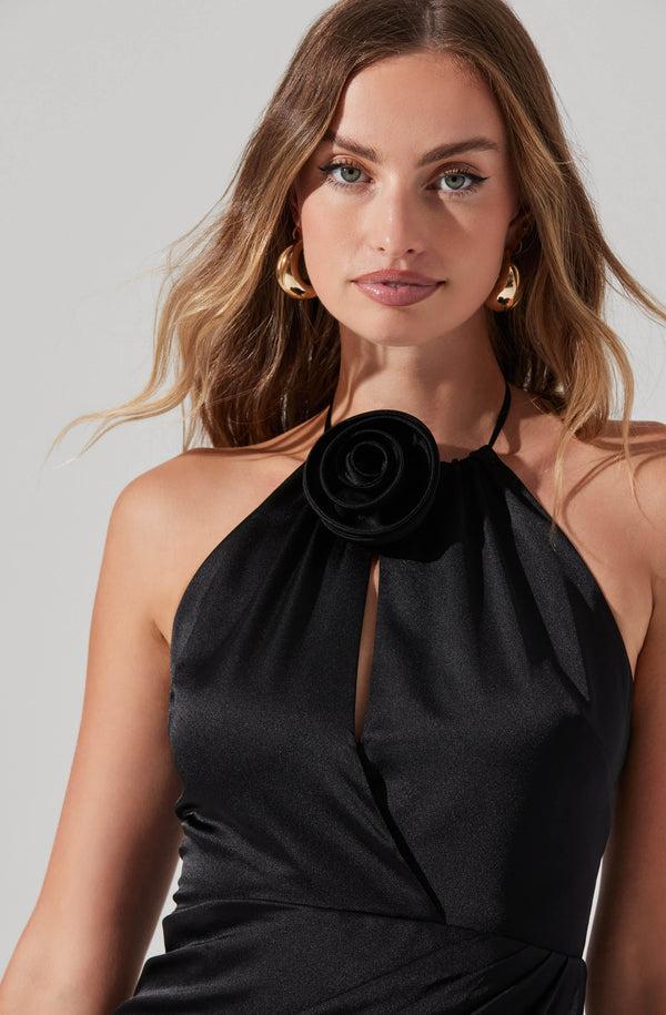 Astr The Label Flower Corsage Halter Midi Dress