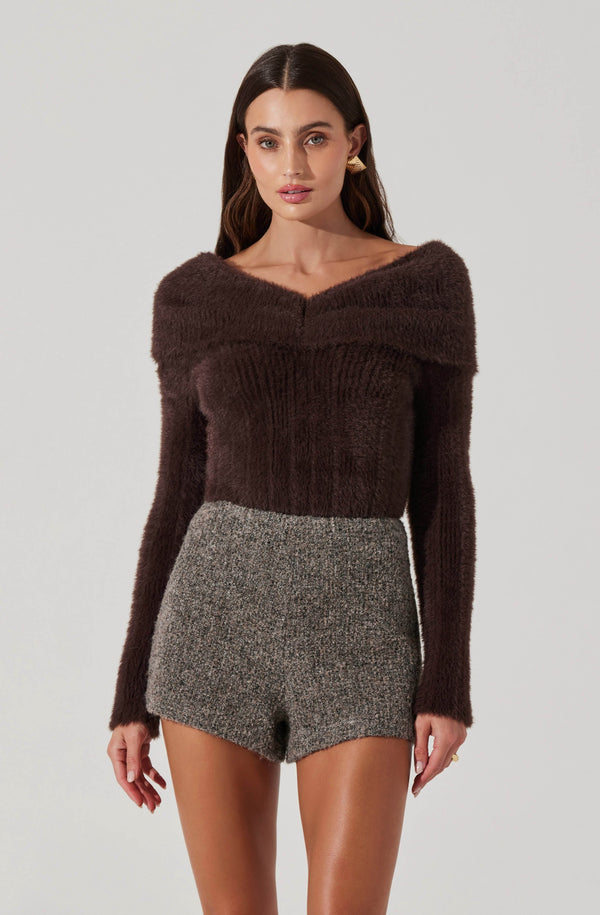 astr the label Fuzzy Knit Off Shoulder Sweater