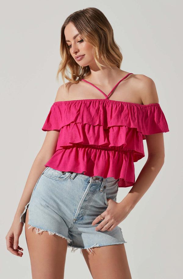 Astr The Label Halter Tiered Ruffle Top