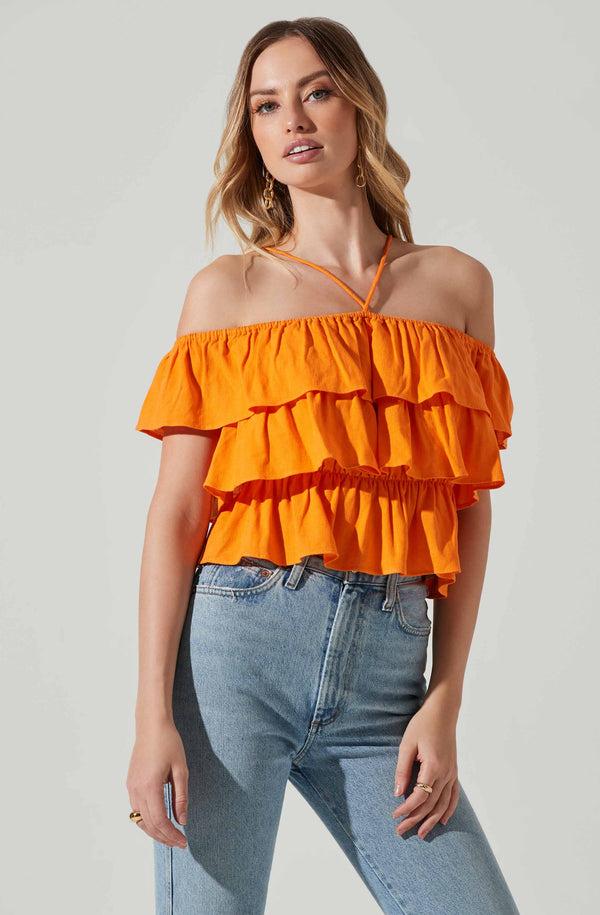 astr the label Halter Tiered Ruffle Top