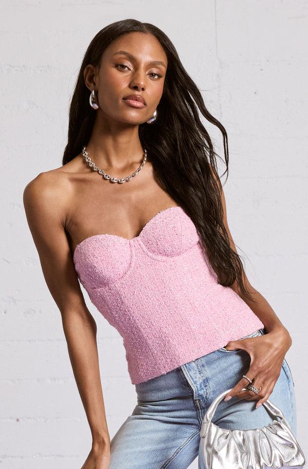 astr the label Indie Strapless Tweed Bustier Top