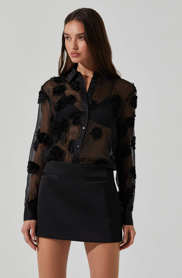 Astr The Label Ioannis Sheer 3D Floral Shirt