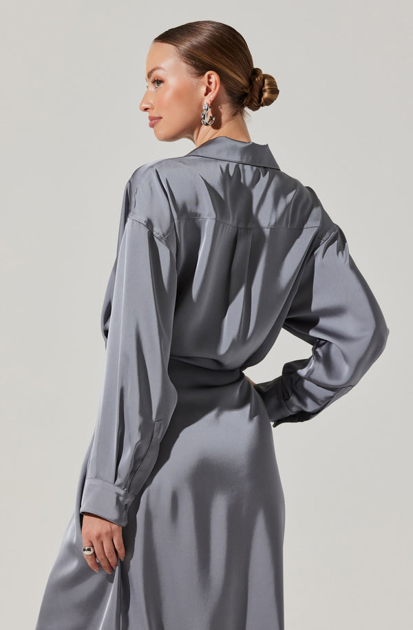Astr The Label Ira Satin Wrap Shirt Dress