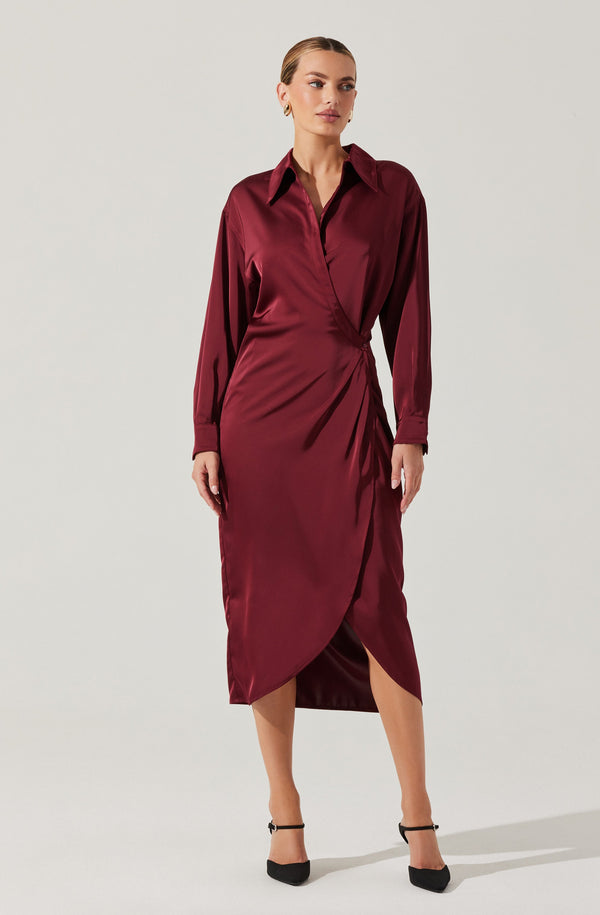 astr the label Ira Satin Wrap Shirt Dress