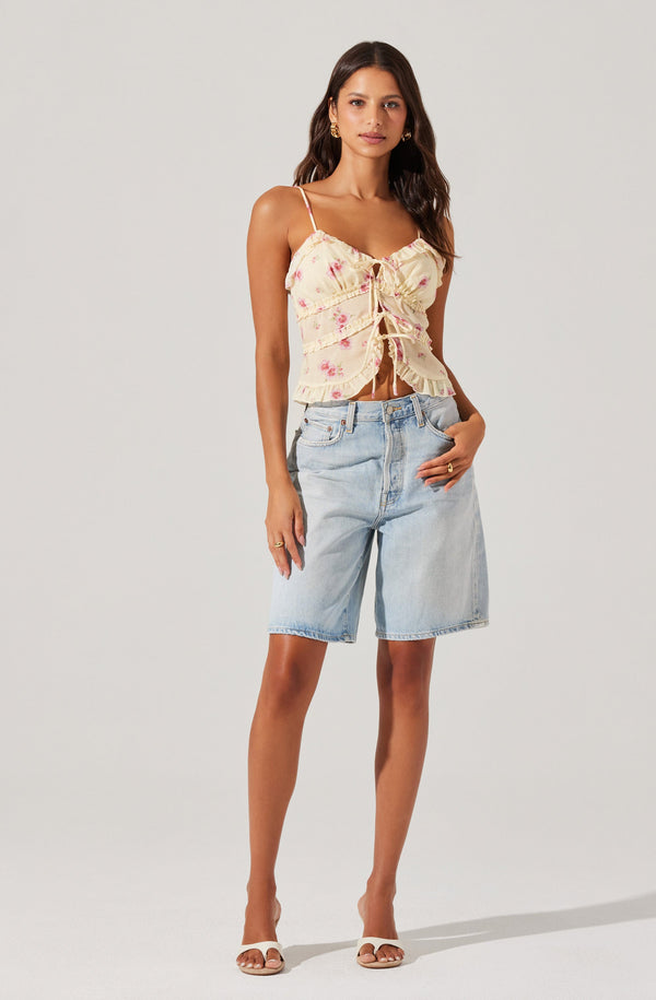 Astr The Label Islah Floral Tie-Front Top