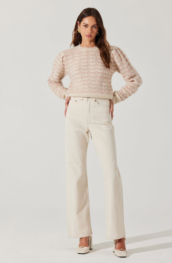 Astr The Label Jaylani Striped Pointelle Sweater