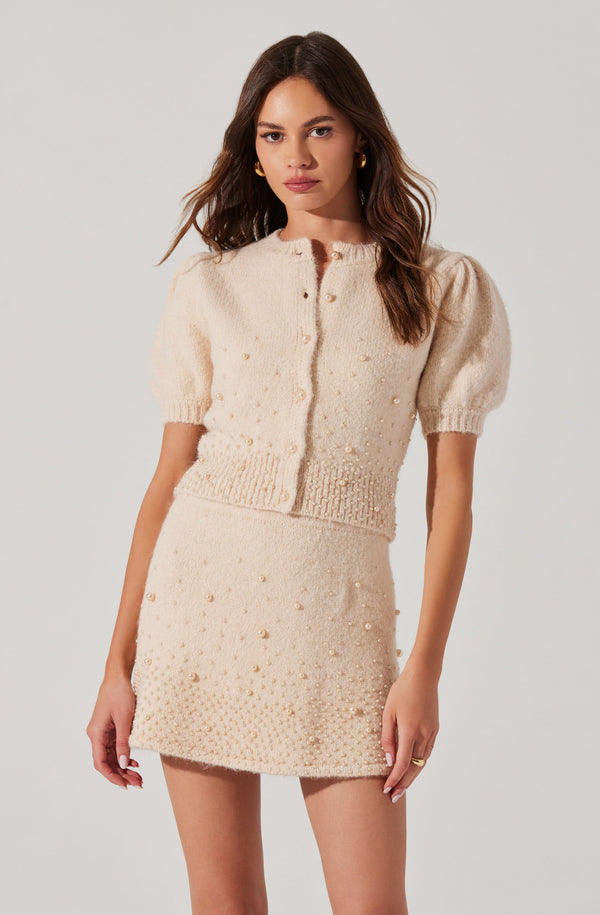 Astr The Label Joly Pearl Embellished Cardigan
