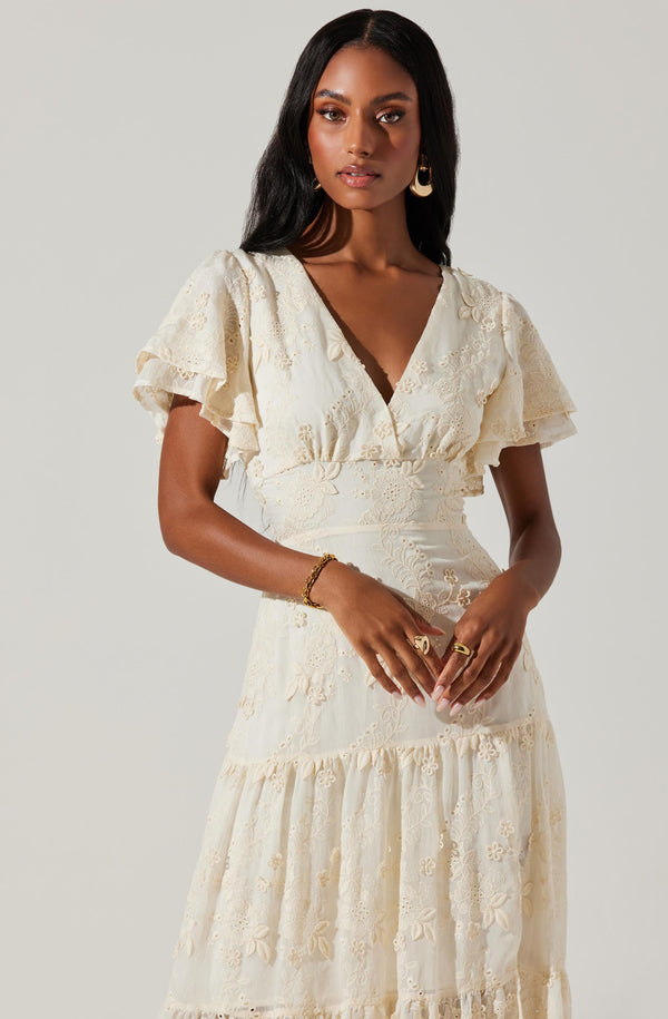 Astr The Label Junia Embroidered Tiered Maxi Dress
