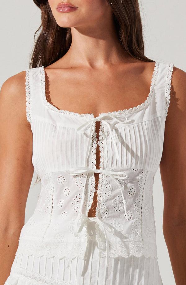 Astr The Label Kensley Eyelet Tie-Front Top