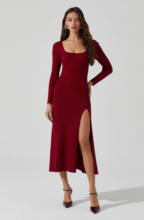 astr the label Kylie Ribbed Midi Sweater Dress