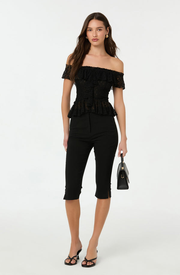 Astr The Label Lace Off Shoulder Ruffle Top