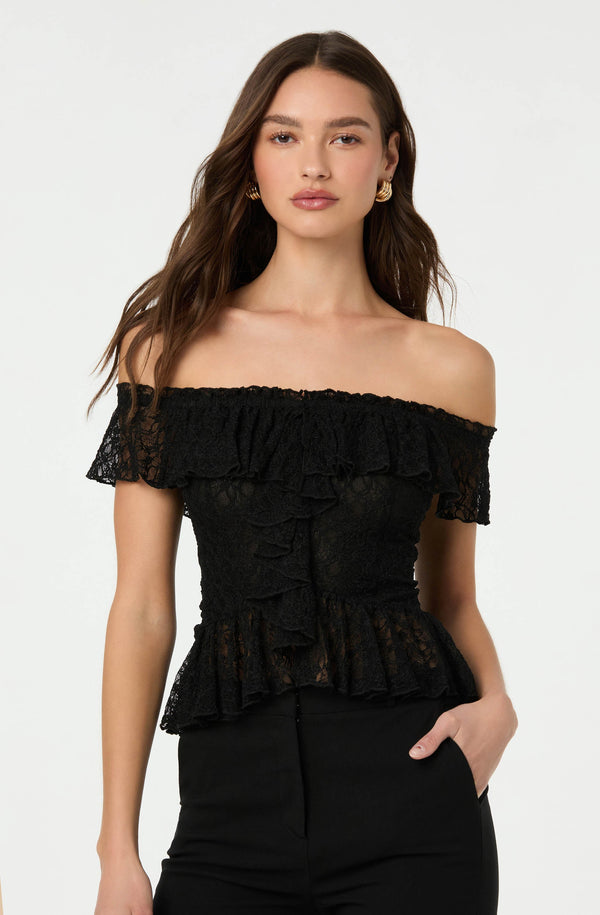 Astr The Label Lace Off Shoulder Ruffle Top