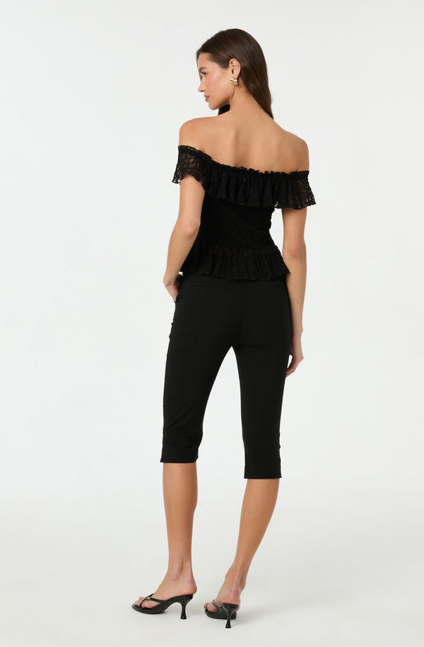 Astr The Label Lace Off Shoulder Ruffle Top