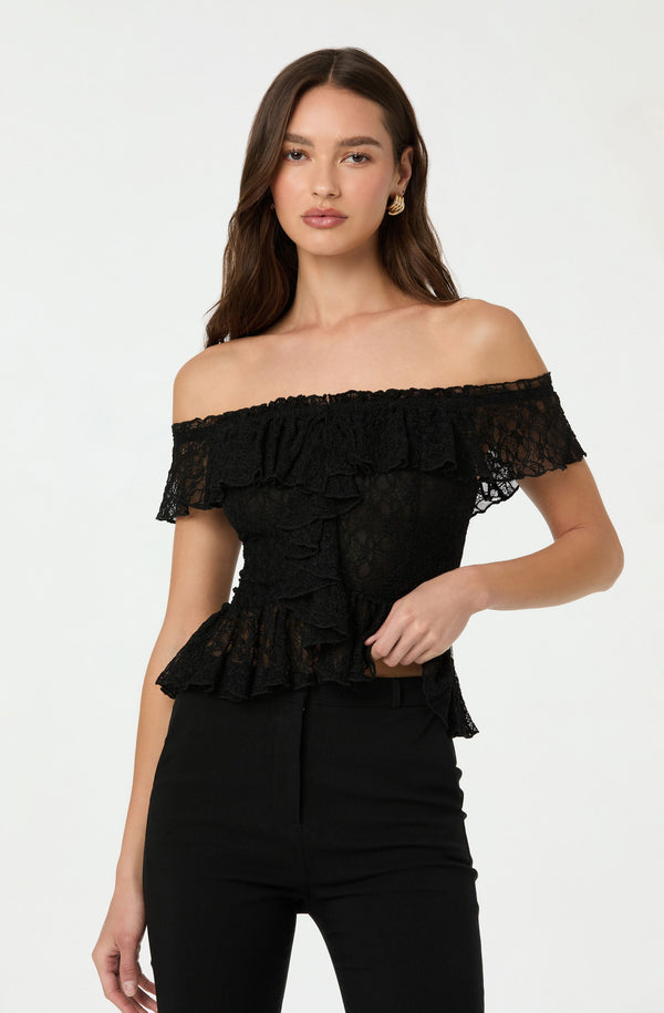 astr the label Lace Off Shoulder Ruffle Top