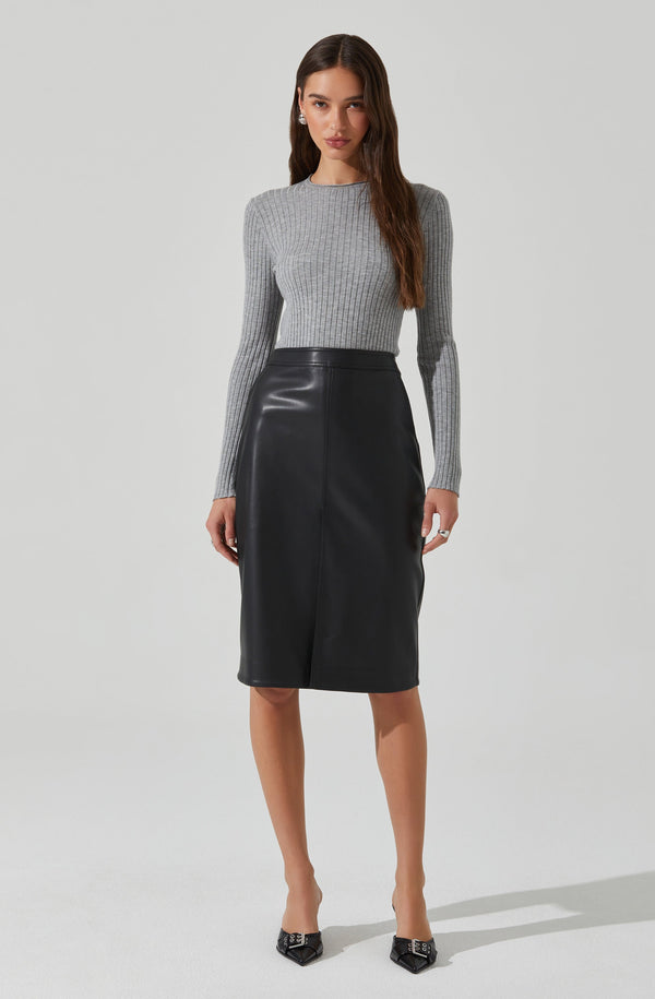astr the label Ladonne Faux Leather Midi Skirt