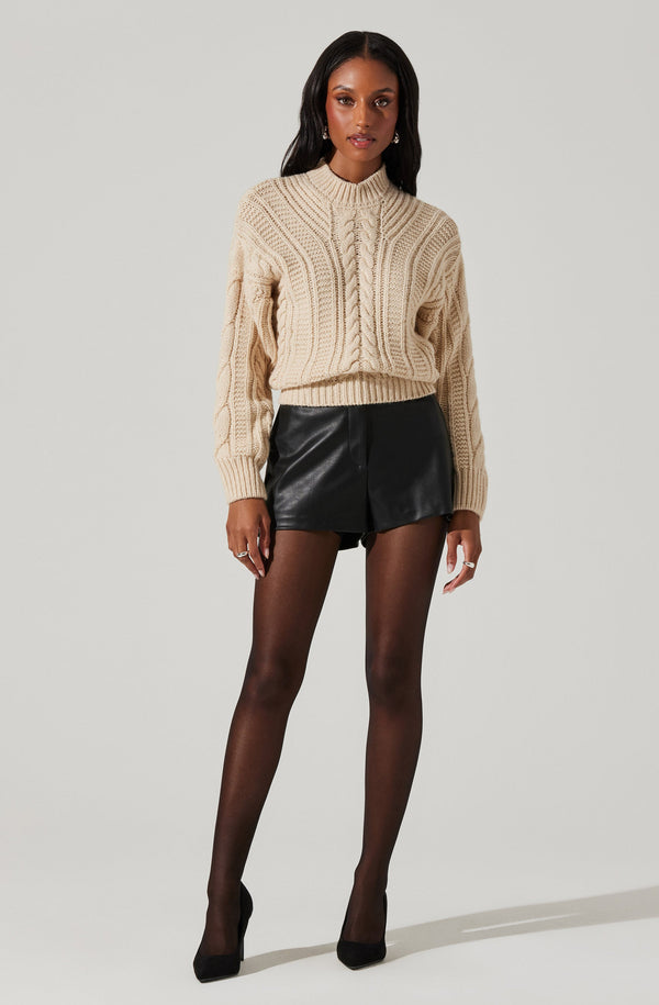 Astr The Label Laverne Cable Knit Tie-Back Sweater