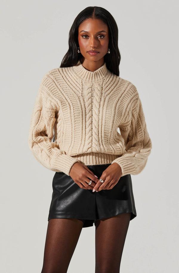 Astr The Label Laverne Cable Knit Tie-Back Sweater
