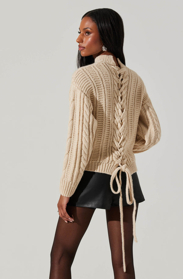 astr the label Laverne Cable Knit Tie-Back Sweater