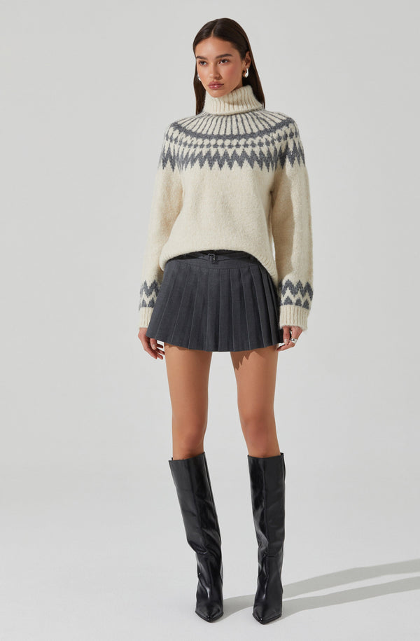 Astr The Label Leka Fair Isle Turtleneck Sweater