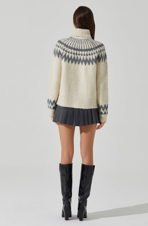 Astr The Label Leka Fair Isle Turtleneck Sweater
