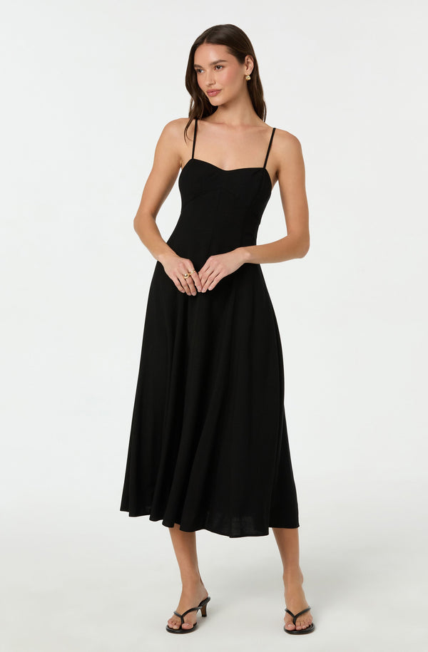 Astr The Label Linen-Blend A-Line Midi Dress