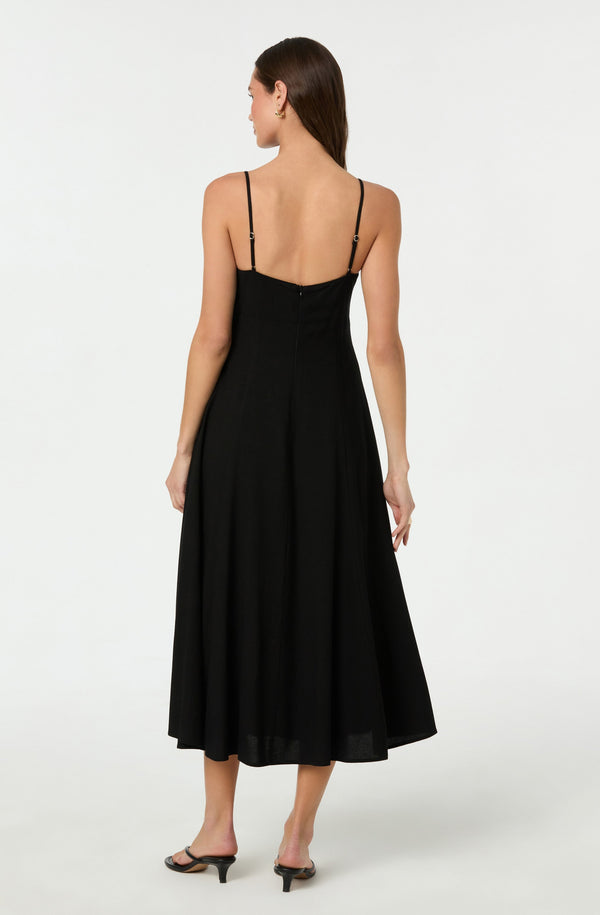 Astr The Label Linen-Blend A-Line Midi Dress