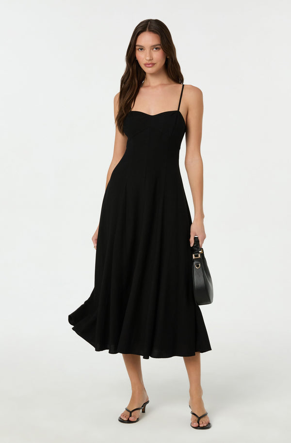 astr the label Linen-Blend A-Line Midi Dress