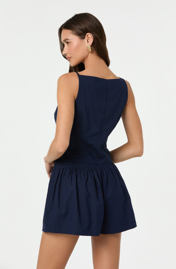 Astr The Label Linen-Blend Boat Neck Top