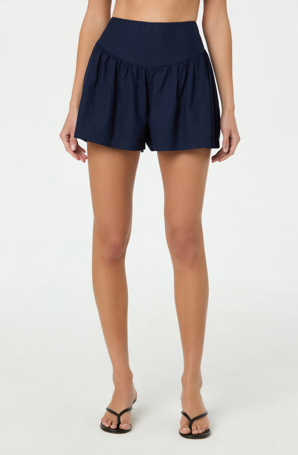 Astr The Label Linen-Blend Flared Shorts