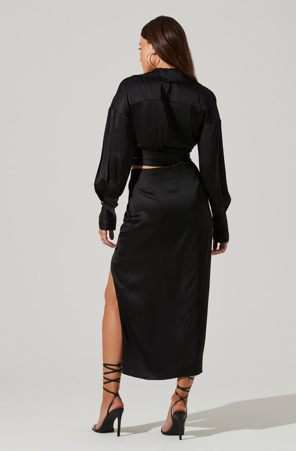 Astr The Label Loretta Satin Cropped Tie Waist Top