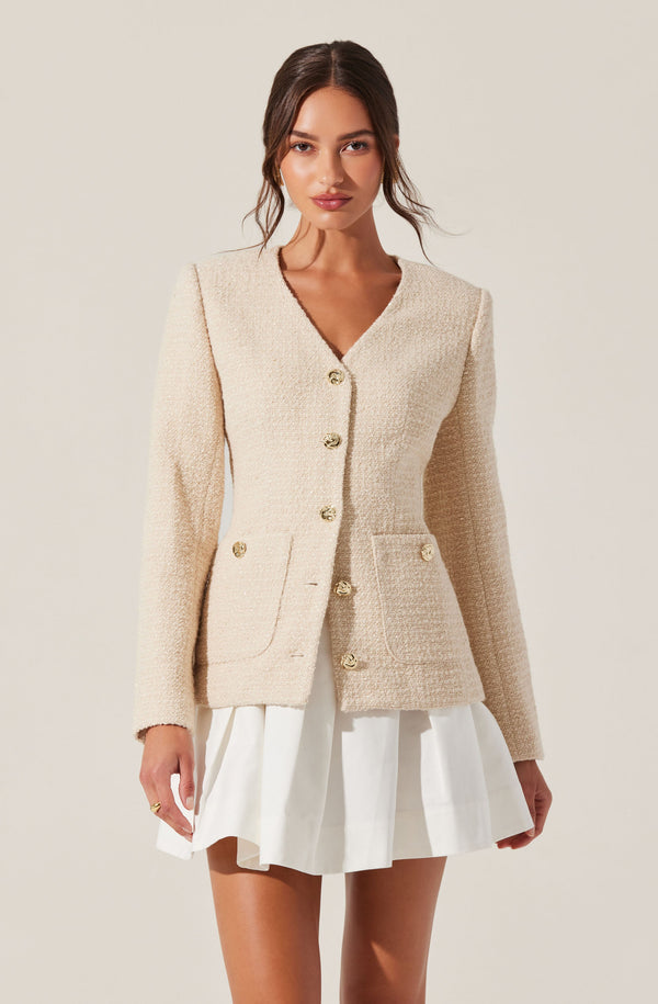 Astr The Label Lysanor Collarless Tweed Jacket