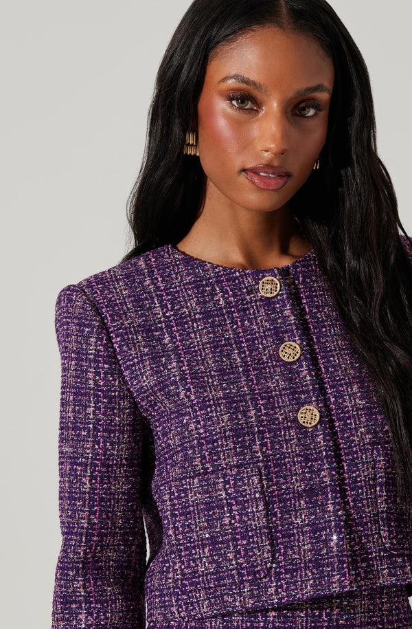 Astr The Label Lyssa Tweed Cropped Jacket