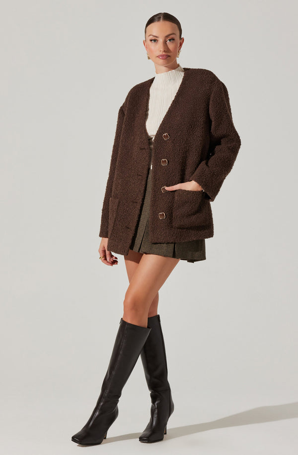 Astr The Label Maidy Boucle V-Neck Coat