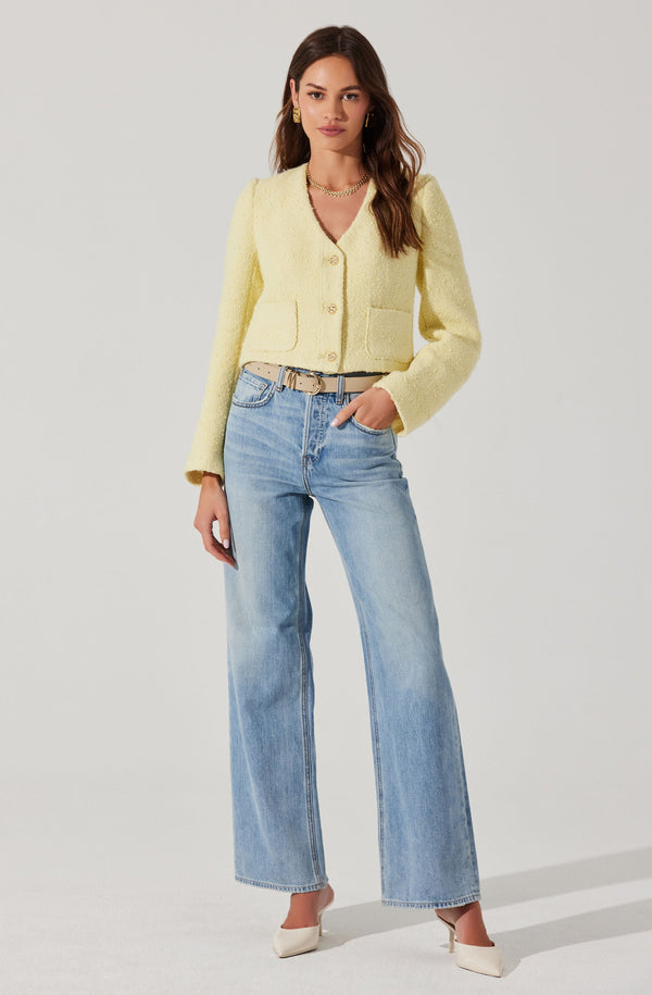 Astr The Label Marleigh V-Neck Tweed Jacket