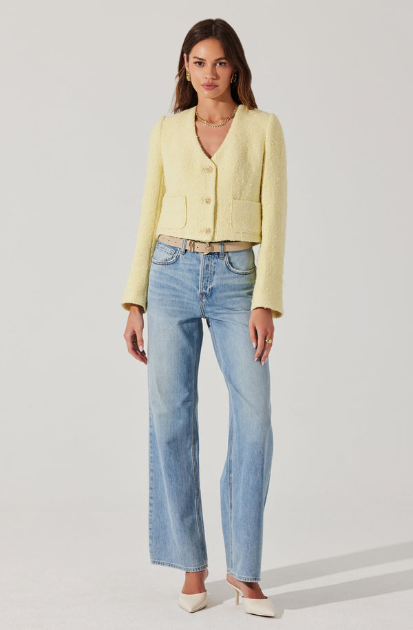 Astr The Label Marleigh V-Neck Tweed Jacket