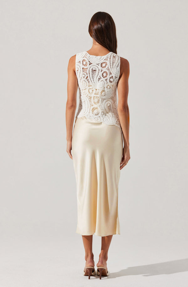 Astr The Label Martina Crochet-Layered Satin Dress