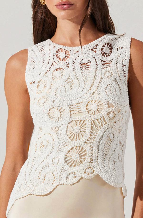 Astr The Label Martina Crochet-Layered Satin Dress