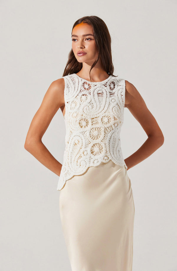 Astr The Label Martina Crochet-Layered Satin Dress