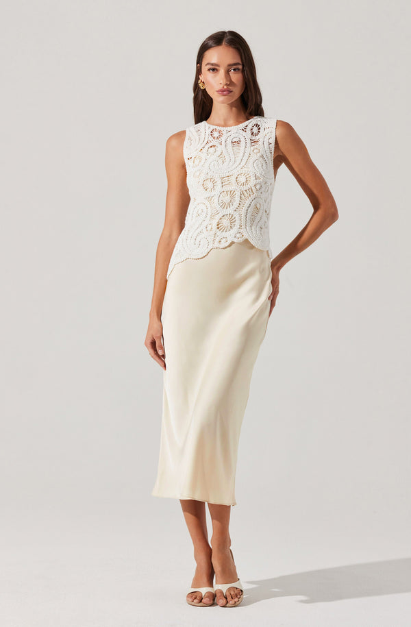 astr the label Martina Crochet-Layered Satin Dress