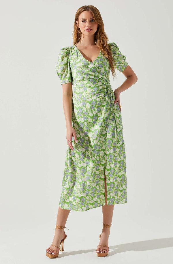 Astr The Label Martina Floral Ruched Midi Dress
