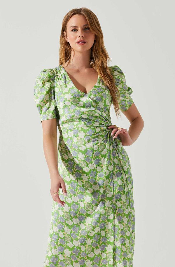 Astr The Label Martina Floral Ruched Midi Dress