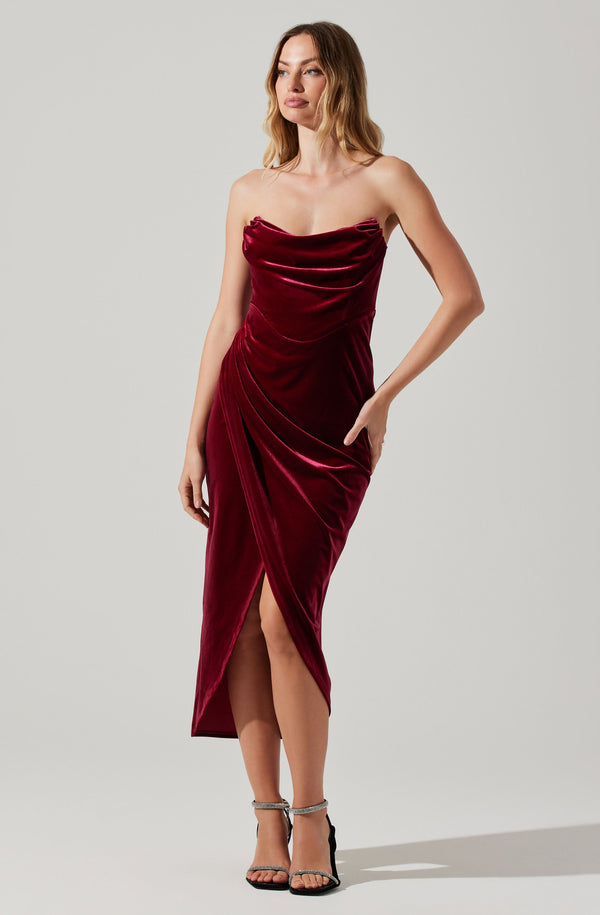 astr the label Meghan Velvet Draped Midi Dress