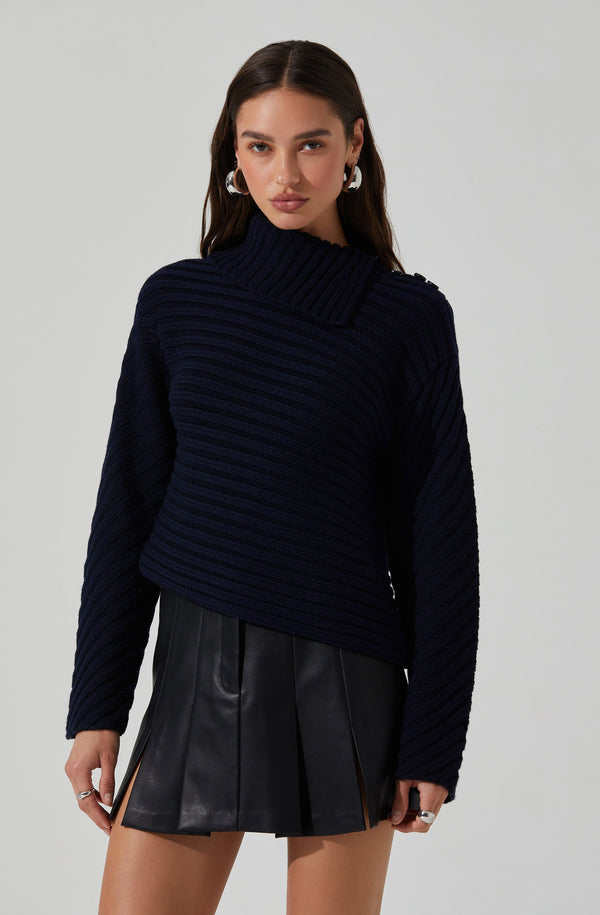 Astr The Label Melita Folded Collar Ribbed Sweater