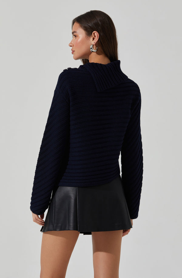 Astr The Label Melita Folded Collar Ribbed Sweater