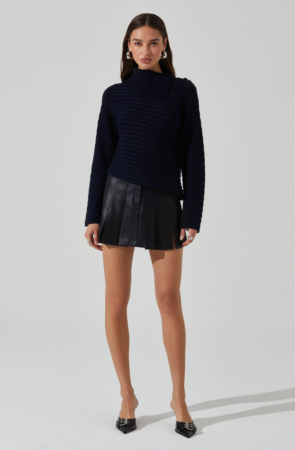 Astr The Label Melita Folded Collar Ribbed Sweater