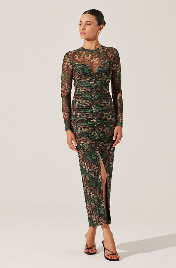 Astr The Label Mesh Sweetheart Ruched Maxi Dress