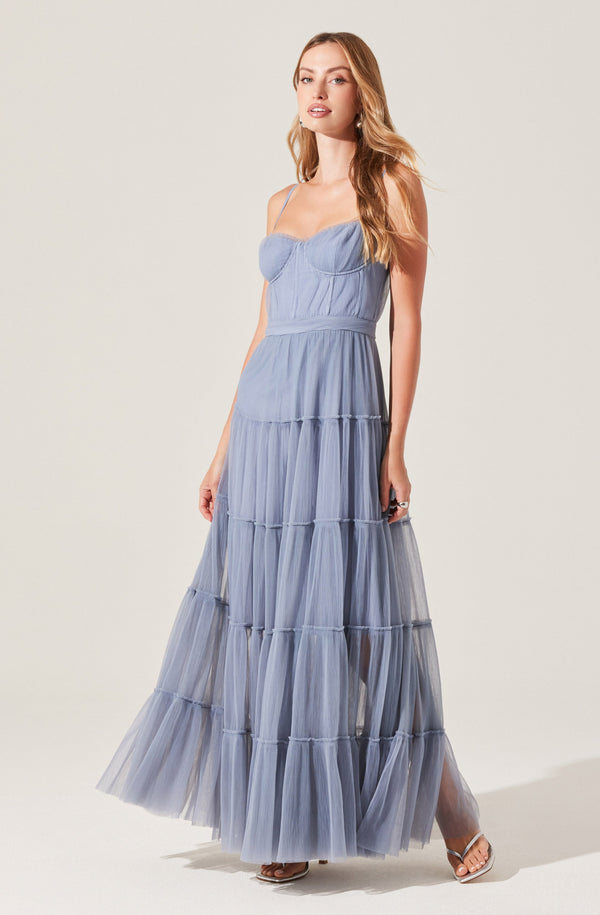 Astr The Label Mireya Bustier Tulle Maxi Dress