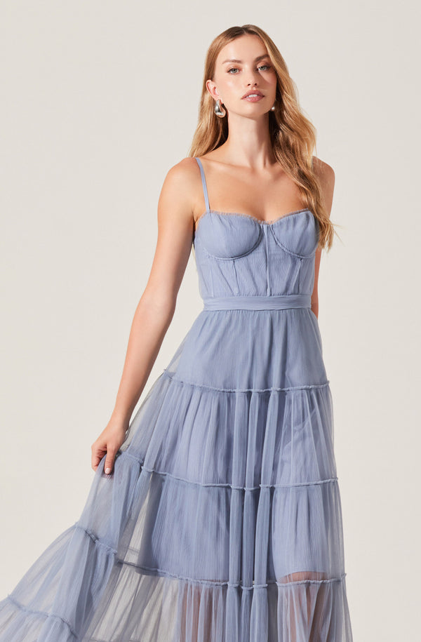 Astr The Label Mireya Bustier Tulle Maxi Dress