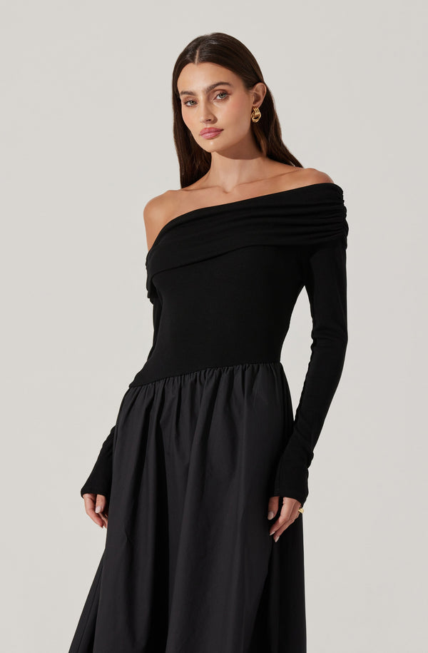 Astr The Label Mixed Media Off Shoulder Dress