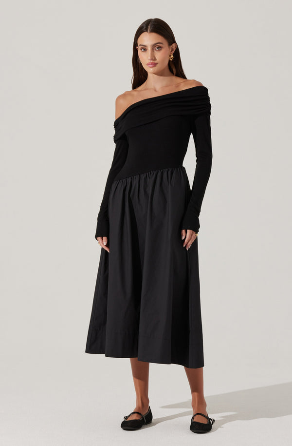 Astr The Label Mixed Media Off Shoulder Dress